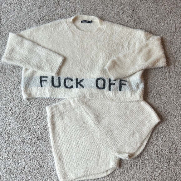 Nasty Gal Sweaters - Cozy Cream Sweater and Shorts F-Off Set